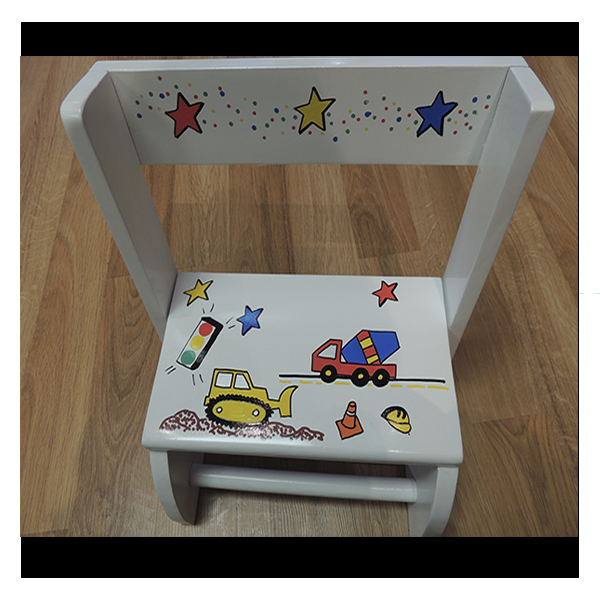 White Step Stool with Trucks