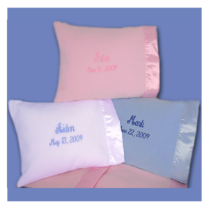 Fleece Pillow (matches crib blanket and take-a-long blanket) in white, pink or blue
