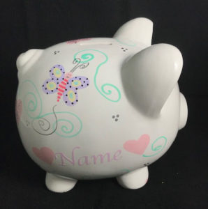 Piggy bank with butterfly