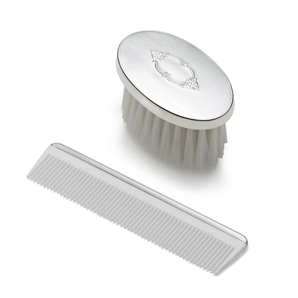 Sterling Silver Boys Shield Design Brush and Comb Set - Oval