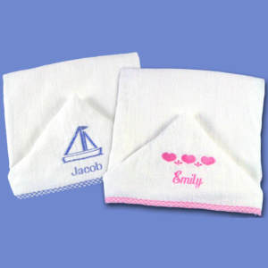 Hooded Towel with Pink or Blue Border